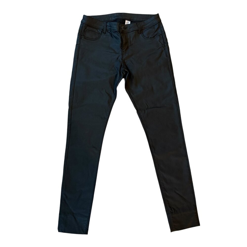H&M & Denim black 6/28 low waist stretchy button zip jeggings women's pants